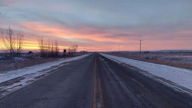 Highway 9 at dawn in winter